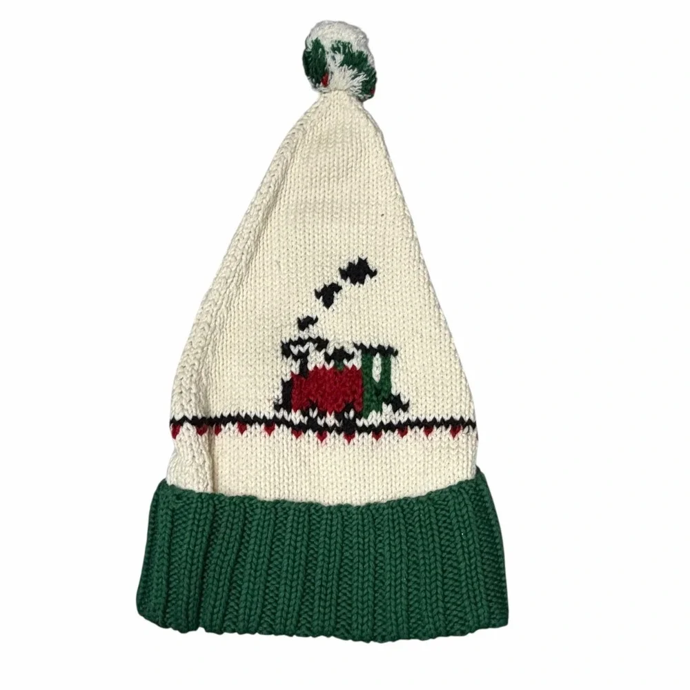 Vintage Baby Gap Knitted Hat Baby 2-4yrs‎ Choo Choo Train Pompom Outdoors Winter